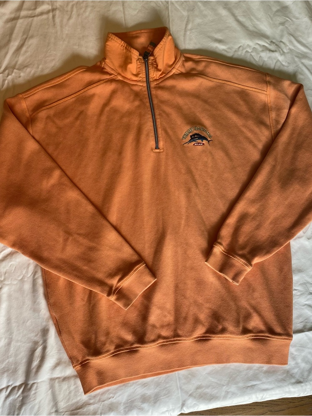 Tommy Bahama 100% Cotton Relax Marlin 1/4 Zip Sweatshirt Peach Men’s Medium - Picture 13 of 14